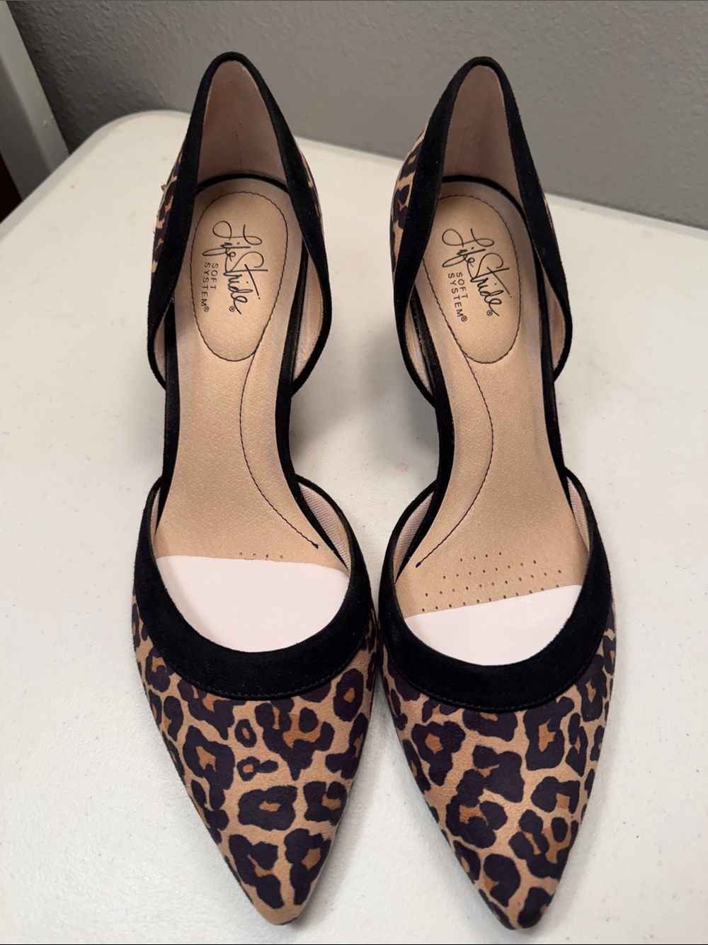 Life Stride Leopard Print D'Orsay Pointed Heels in Black and Brown